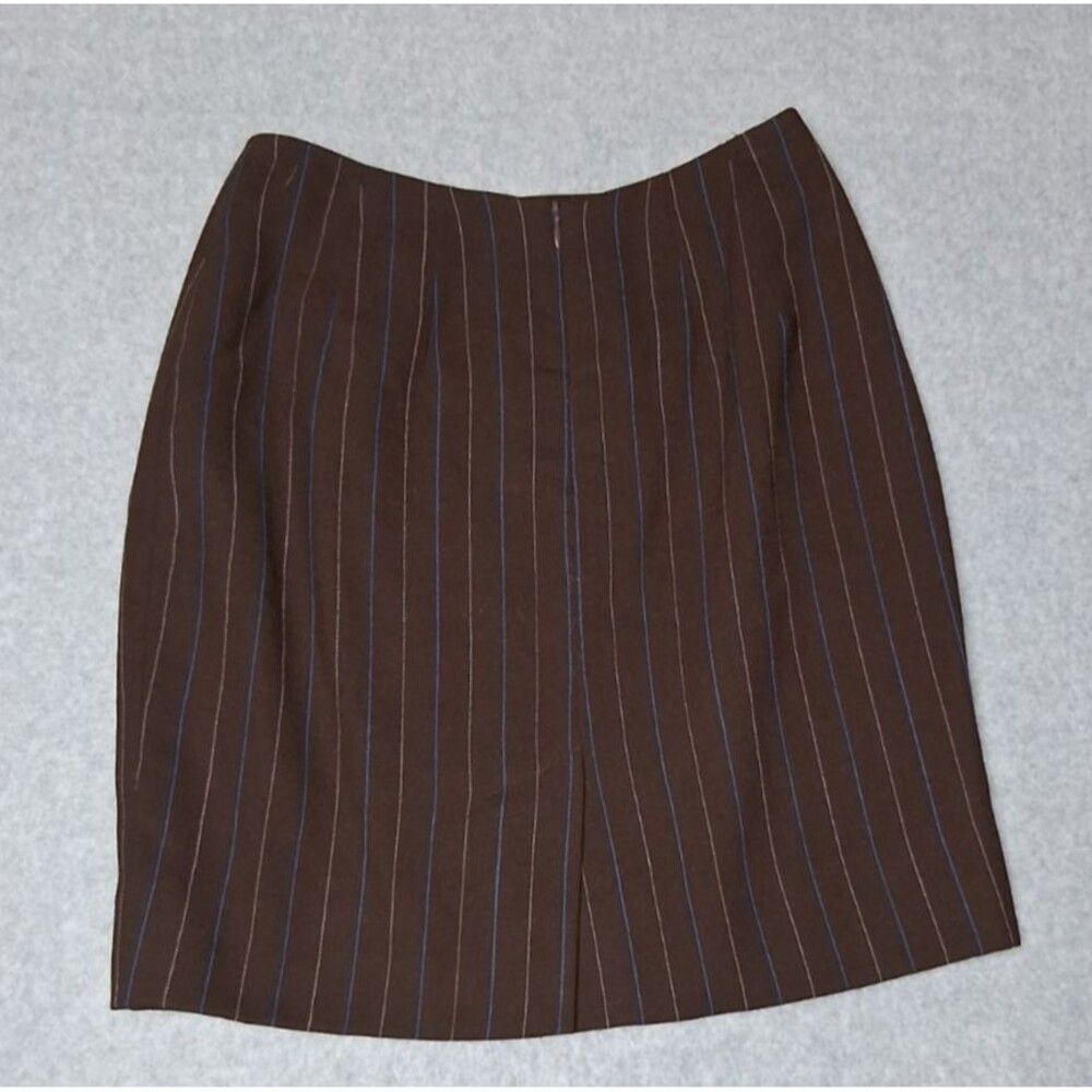 Anne Klein II 100% Wool Pinstripe Pencil Mini Skirt Size 2 Brown Office Siren - Picture 11 of 13
